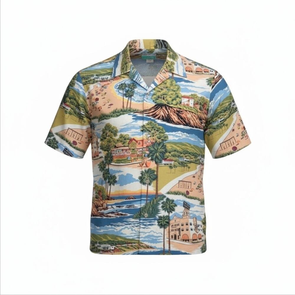REYN SPOONER Laguna Beach Men's California Landmarks Aloha Hawaiian Shirt | M